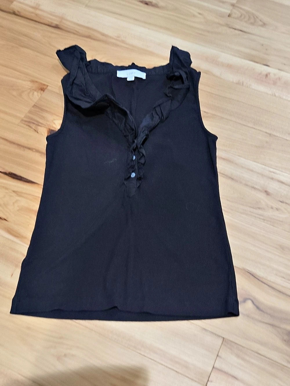 LOFT Black Ruffle Neck Sleeveless Blouse Small